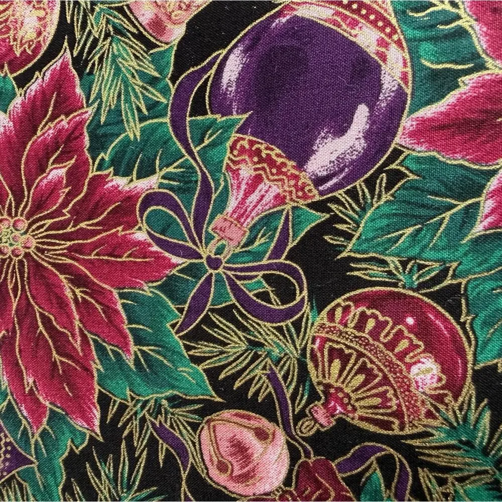 Vintage Christmas Poinsettia and Baubles Print Placemats Set of 6 Holiday Decor
